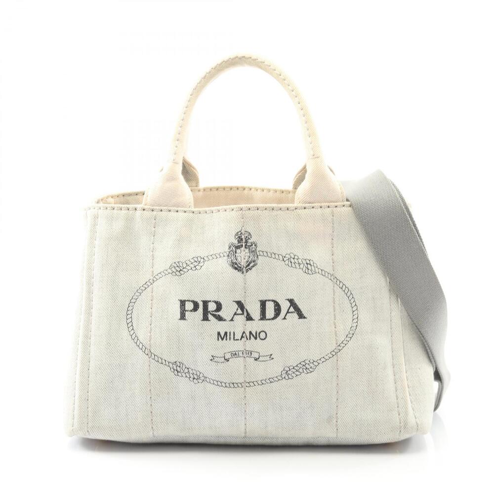 Prada Canapa Denim Tote Bag White